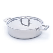 Nerezová vícevrstvá saute pánev o průměru 28 cm, ideální pro restování, dušení a zdravé vaření.