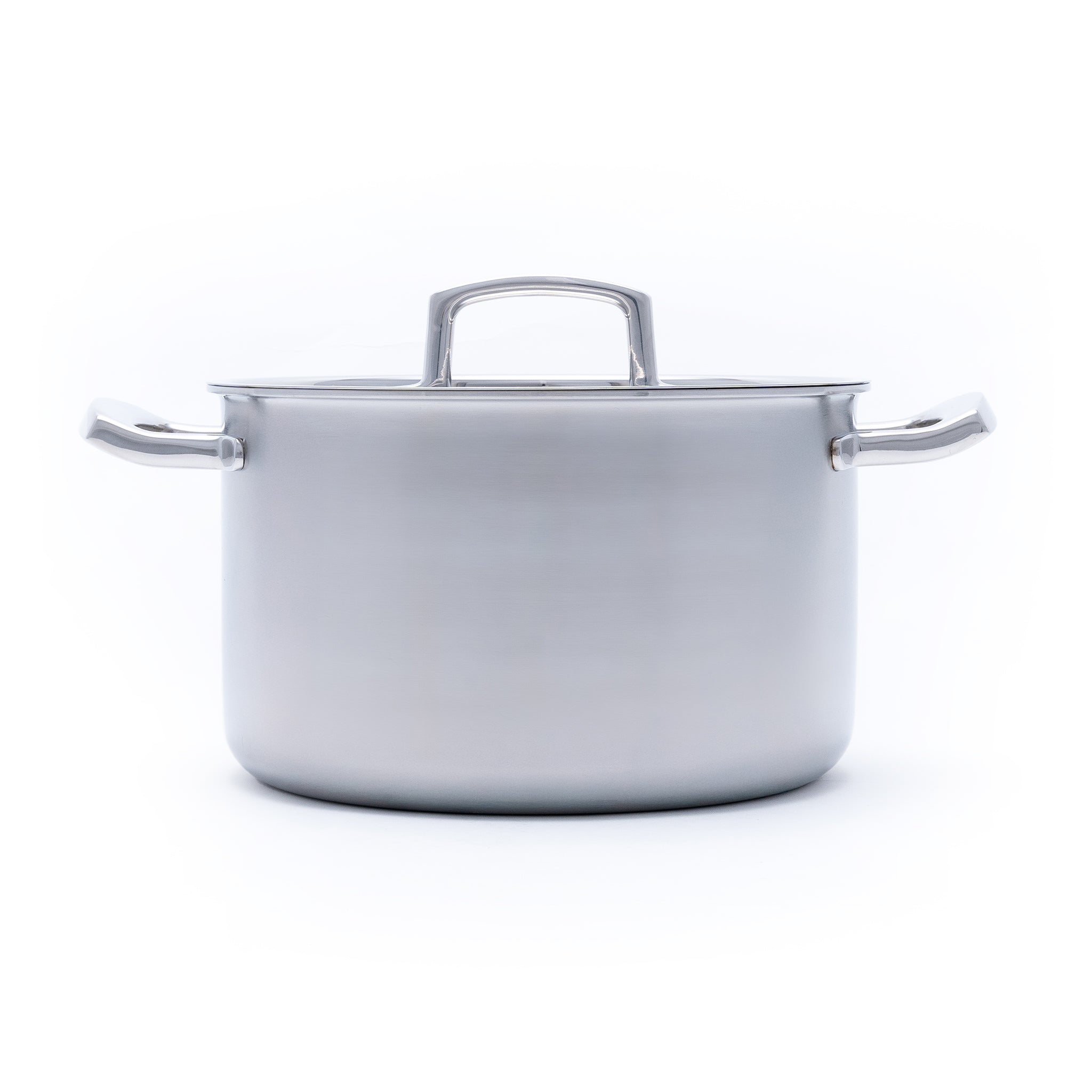 Nerezový vícevrstvý hrnec o průměru 24 cm, vhodný na všechny typy sporáků včetně indukce.