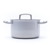 Nerezový vícevrstvý hrnec o průměru 20 cm, vhodný na všechny typy sporáků včetně indukce.